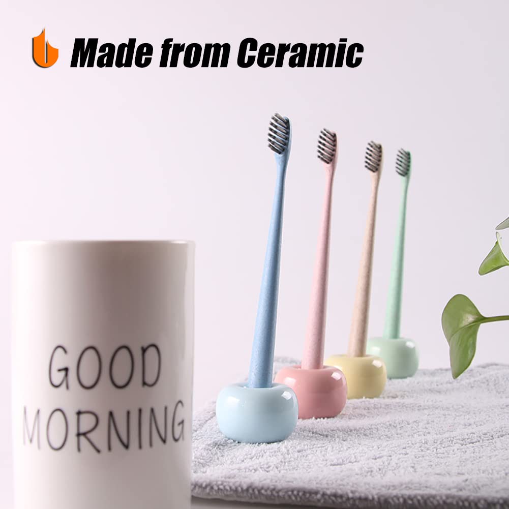 Urbanstrive Sleek Mini Ceramics Toothbrush Holder Stand For Bathroom Vanity Countertops (1-Pack White)